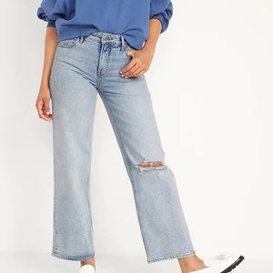 NWT! Women's old navy mid-rise ripped wide-leg jeans